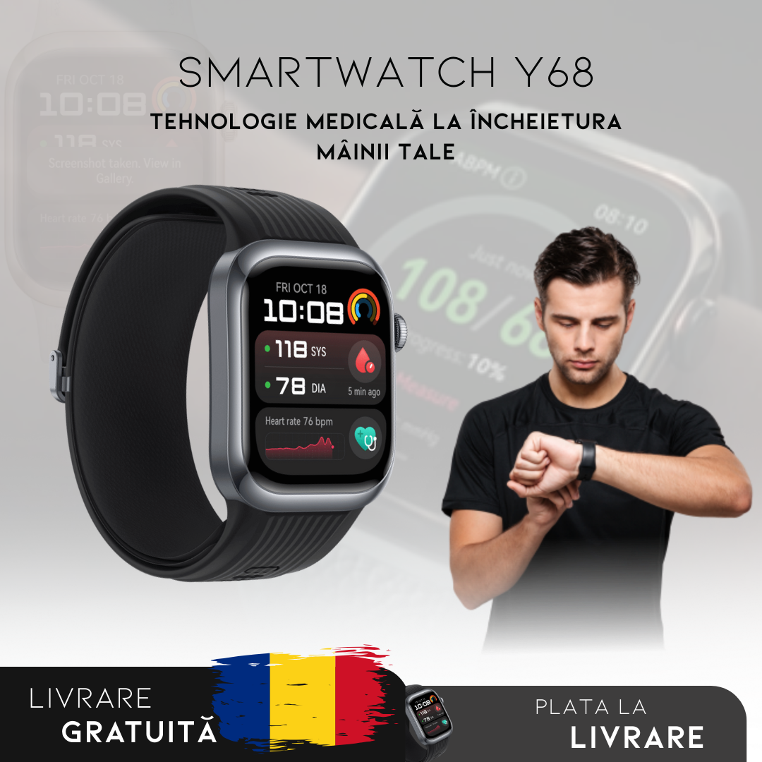 Smartwatch Y68 | Monitorizare Inteligentă | Meniu în română